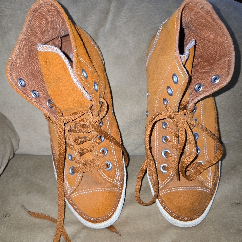Converse High-Top Sneakers Burnt Orange Leather Unisex Womens 8, Men's 6.5 - Picture 7 of 10